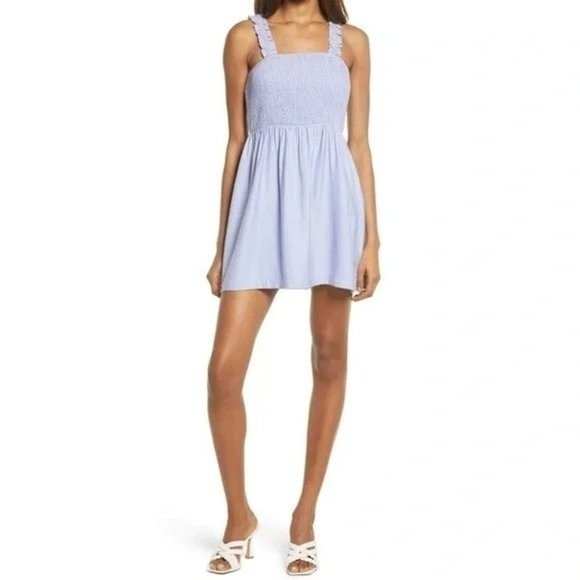 NWT NSR Julia Smocked Ruffle Mini Dress Lavender Square Neck Sleeveless Size M - Picture 1 of 7
